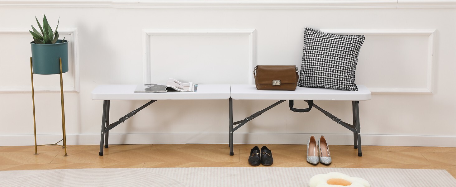 6 ft Plastic Folding Bench, Portable Foldable Bench Seating with Handle