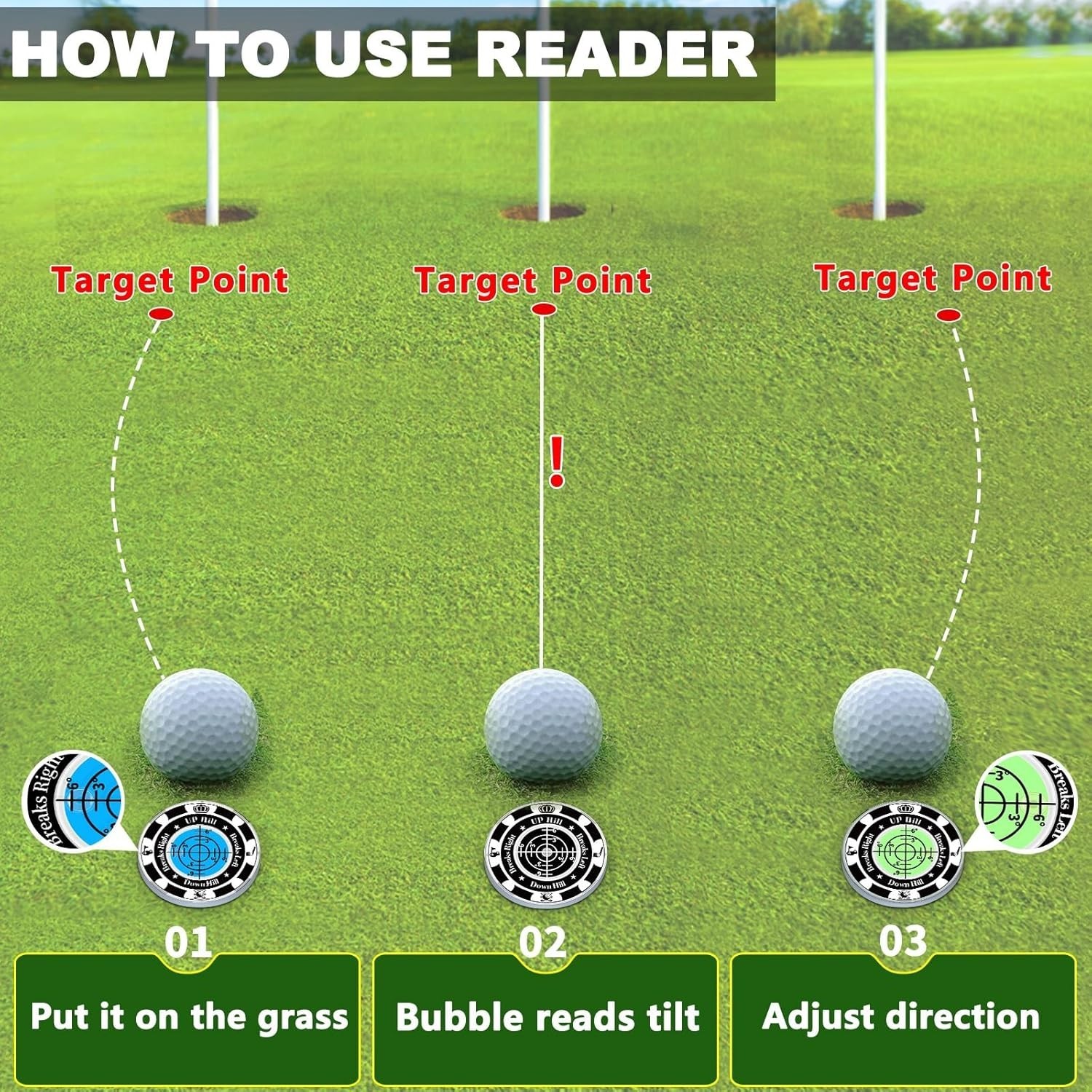 Compact Golf Ball Markers with Enhanced Bubble Reader & Hat Clip - Perfect Gift