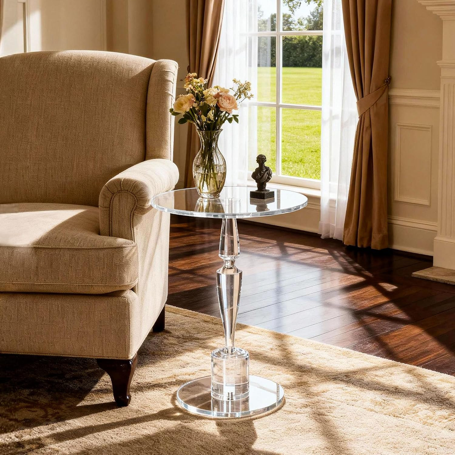 Acrylic round Side Table, End Table Nightstand Pedestal Table for Living Room, B