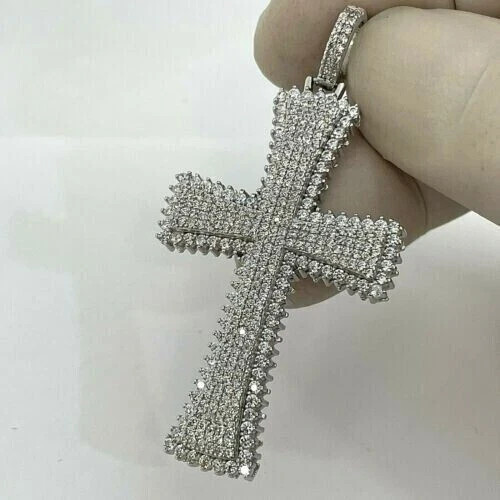 2.20Ct Lab Created Diamond Round CHARM PENDANT BLING CROSS 14K White Gold Plated