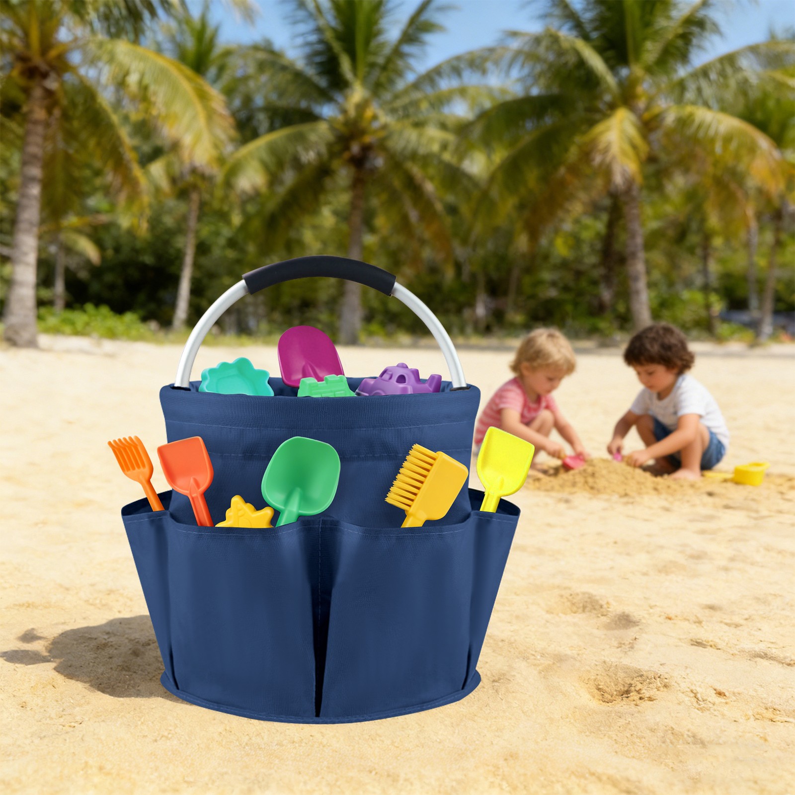Foldable Cleaning Caddy, Portable Beach Basket, Multifunctional Storage Basket -