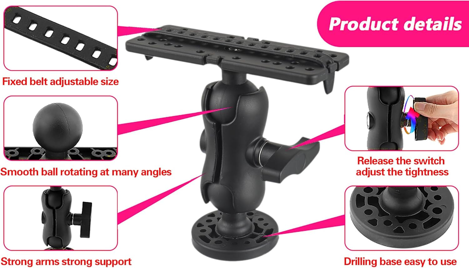 Fish Finder Mount Base, Universal 360° Rotation Ball-Mount Fish Finder Bracket,