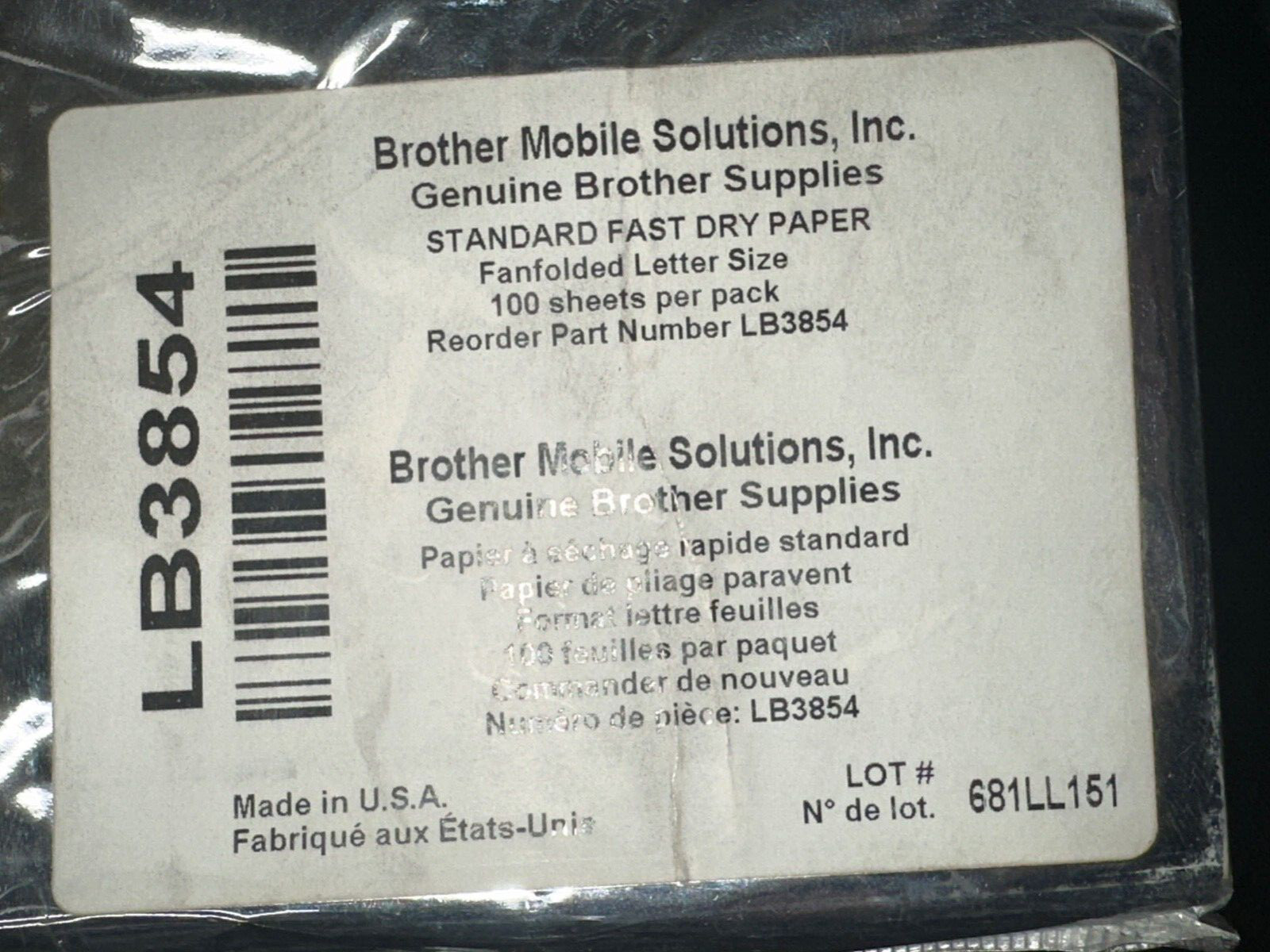 Brother LB3854 100 sheets Fast Dry Writeable Fingerprintable Letter Paper NEW✅✅✅