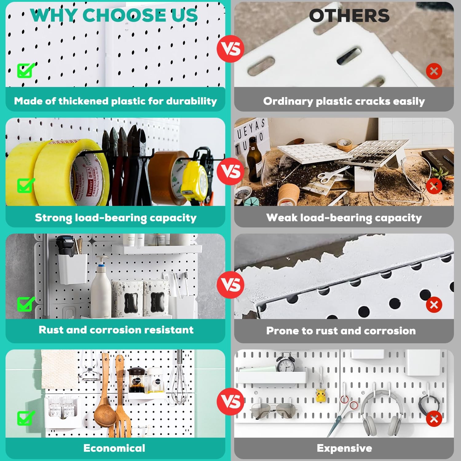 6Pcs Peg board, Pegboard Wall Organizer Panels, Wall Mount Display Small Pegboar