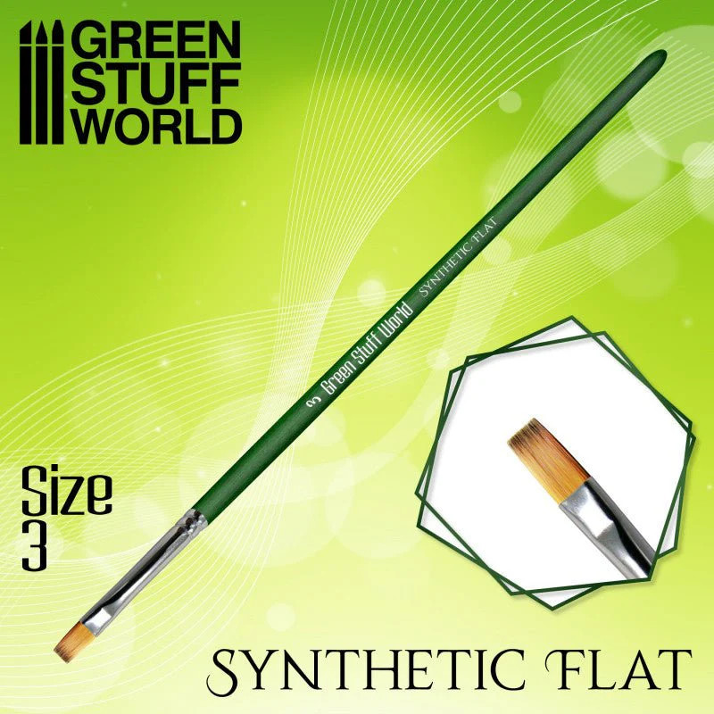 Green Stuff World Green Series Flat Synthetic Brush - Size 3 for Miniatures 2457