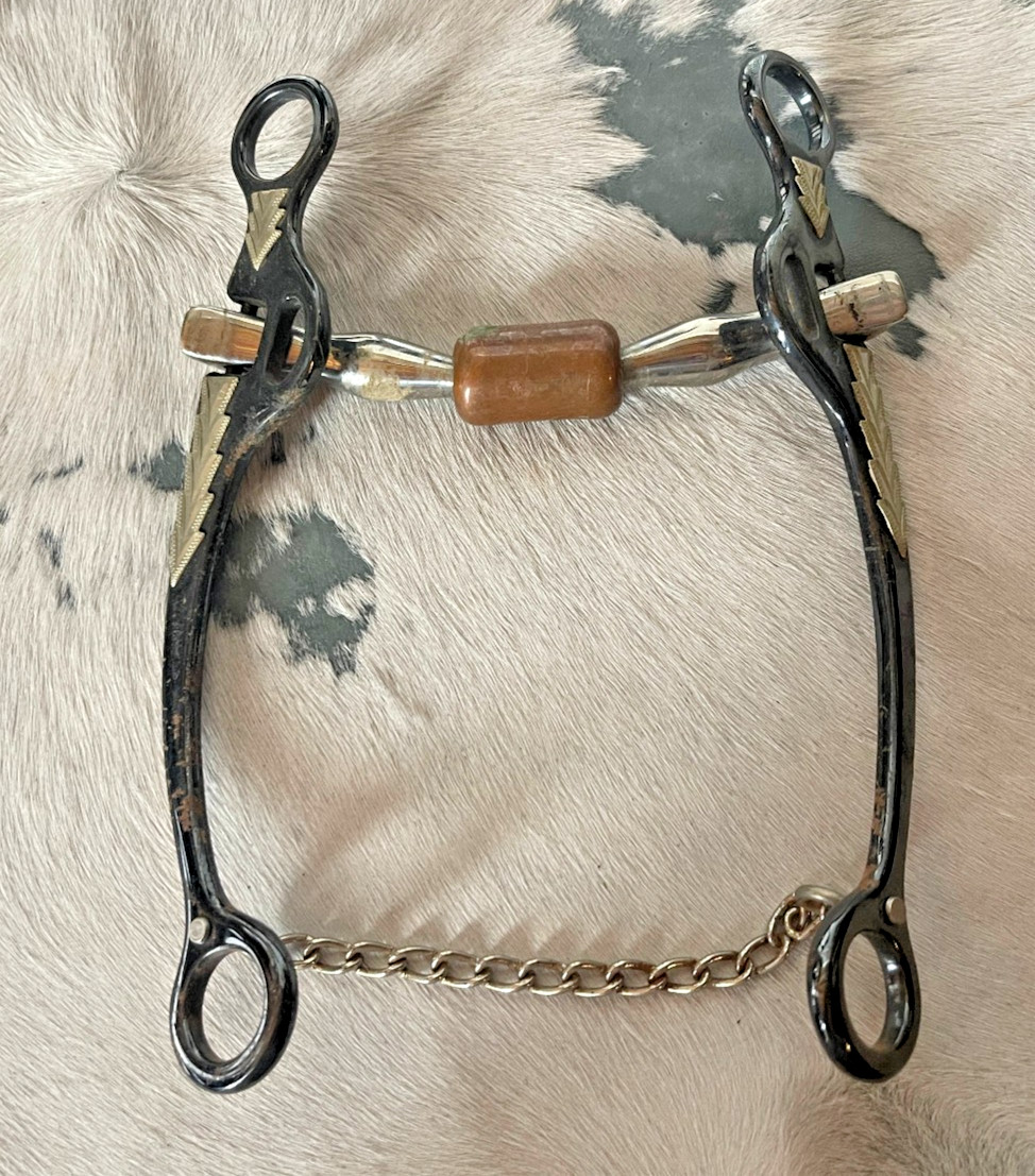 Long Shank Snaffle Bit Five and a half in Mouth Copper Roller chain Black Silver