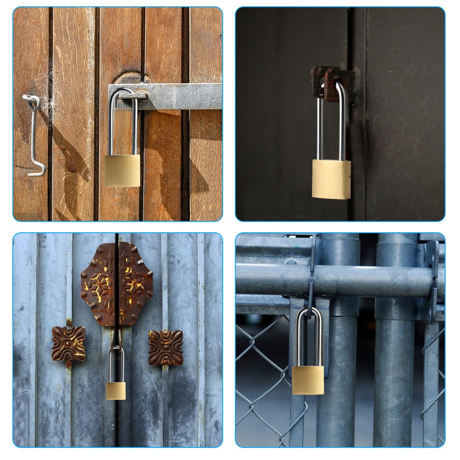 4 PCS Long Keyed Padlock Waterproof Solid Brass Lock, Padlock with Keys, 3.4 ...