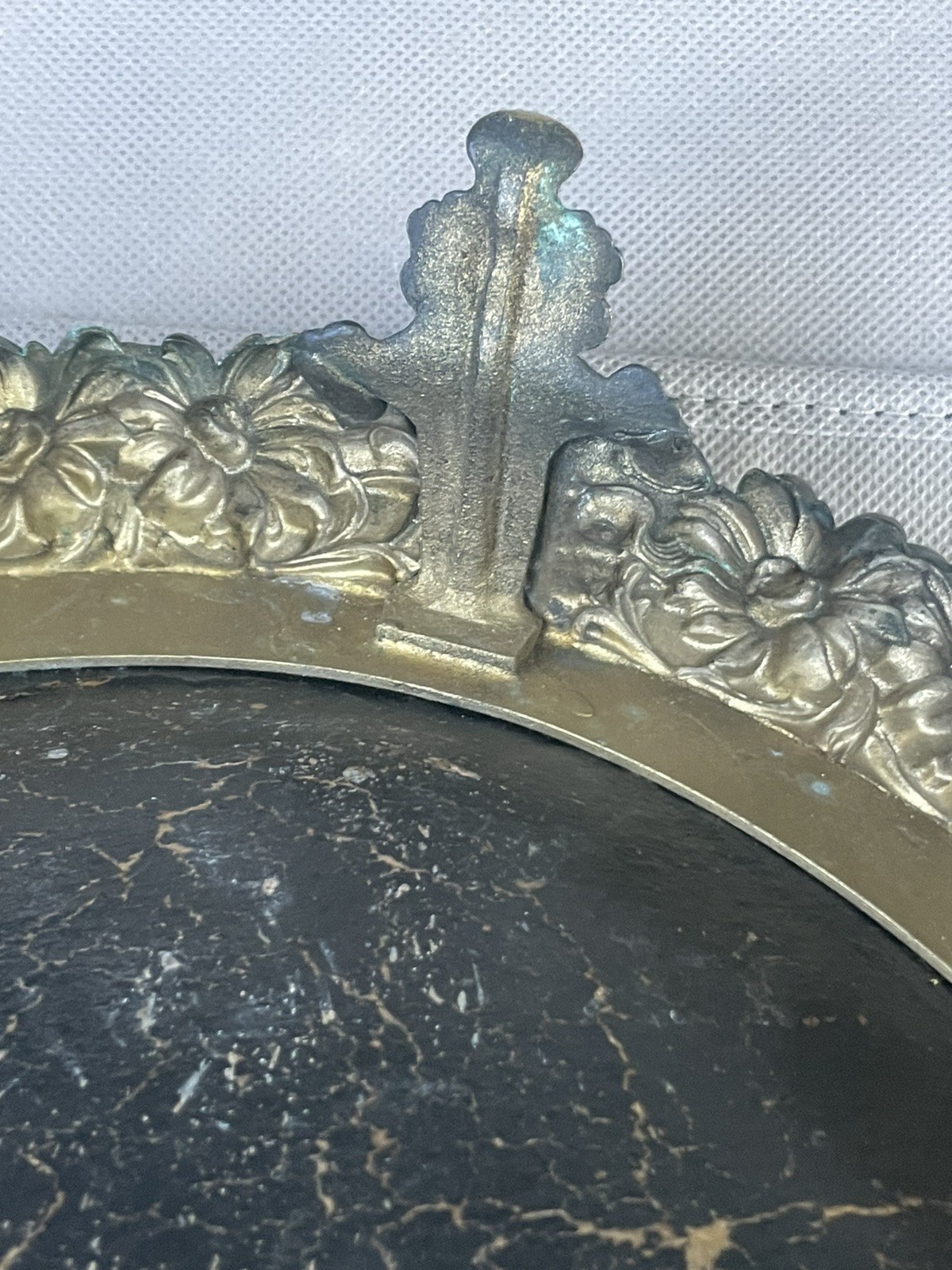 Antique Victorian Dresser Vanity Tray Mirror Brass Flowers Chunky Ornate Footed