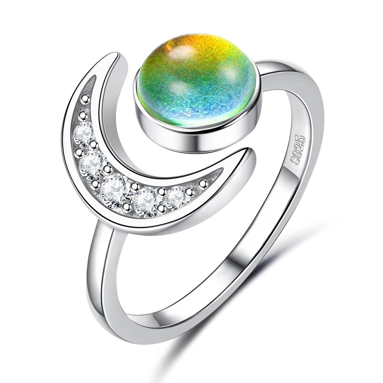 ADRAMATA 925 Sterling Silver Mood Ring Moon Star Open Adjustable Rings for Wo...