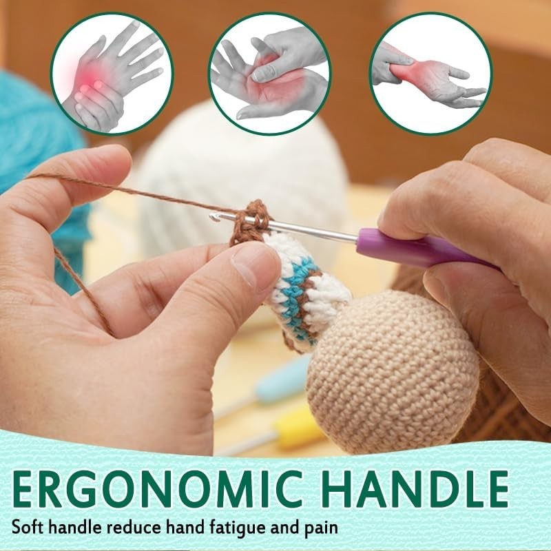 Crochet Hooks Set, Ergonomic Crochet Hooks with case for Arthritic Hands, Lig...