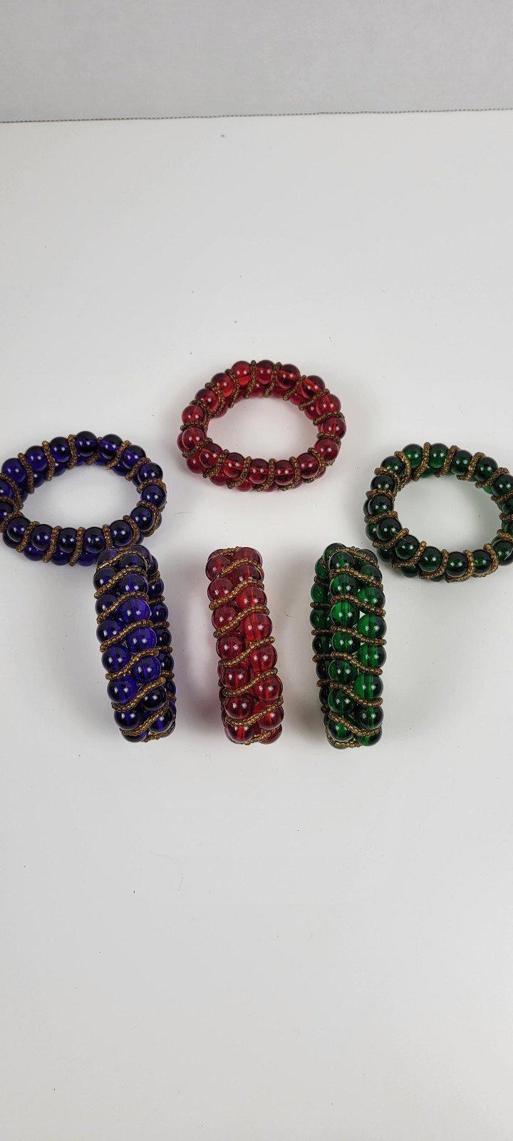 Glass Beaded Napkin Rings Vintage Set Of 6 Holiday Everyday Special