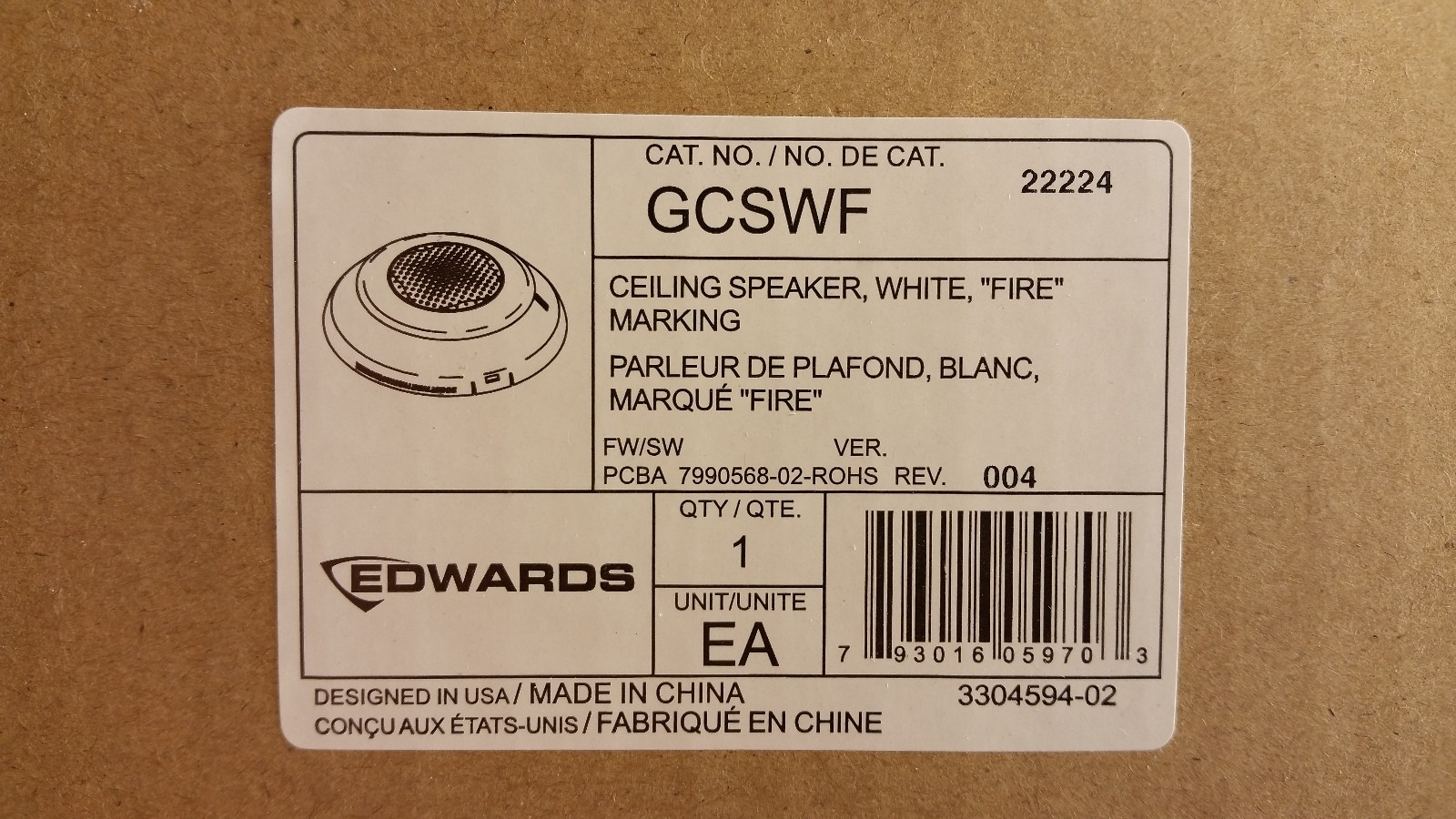 Edwards GCSWF Ceiling Speaker / White / FIRE Marking