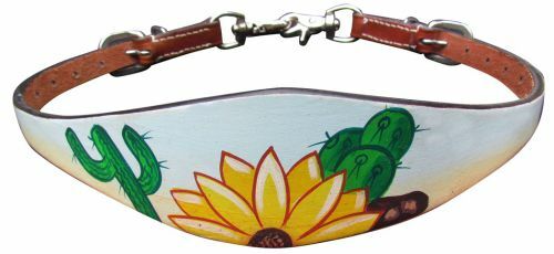 Showman Hand Painted Wither Strap w/ Sunflower & Cactus Design. FREE SHIPPING!