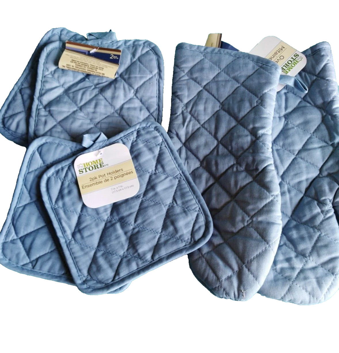 6 PC. Set 2 Blue Oven Mitt~4 Pot Holders-Free Random Dish Towel with Each Set
