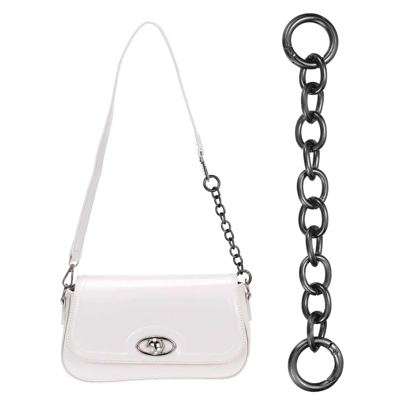 7" Chunky Metal Purse Strap with Buckle, Dark Gray, 0.7" Width