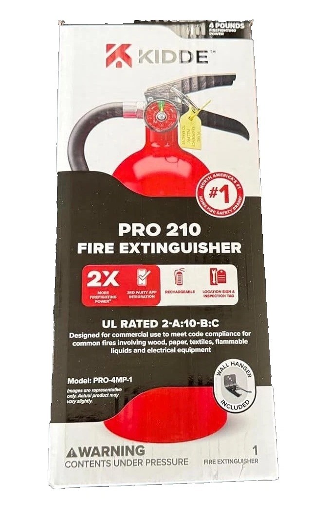 Kidde Pro 210 Fire Extinguisher, 4 lb Rechargeable Commercial Grade, Year 2025