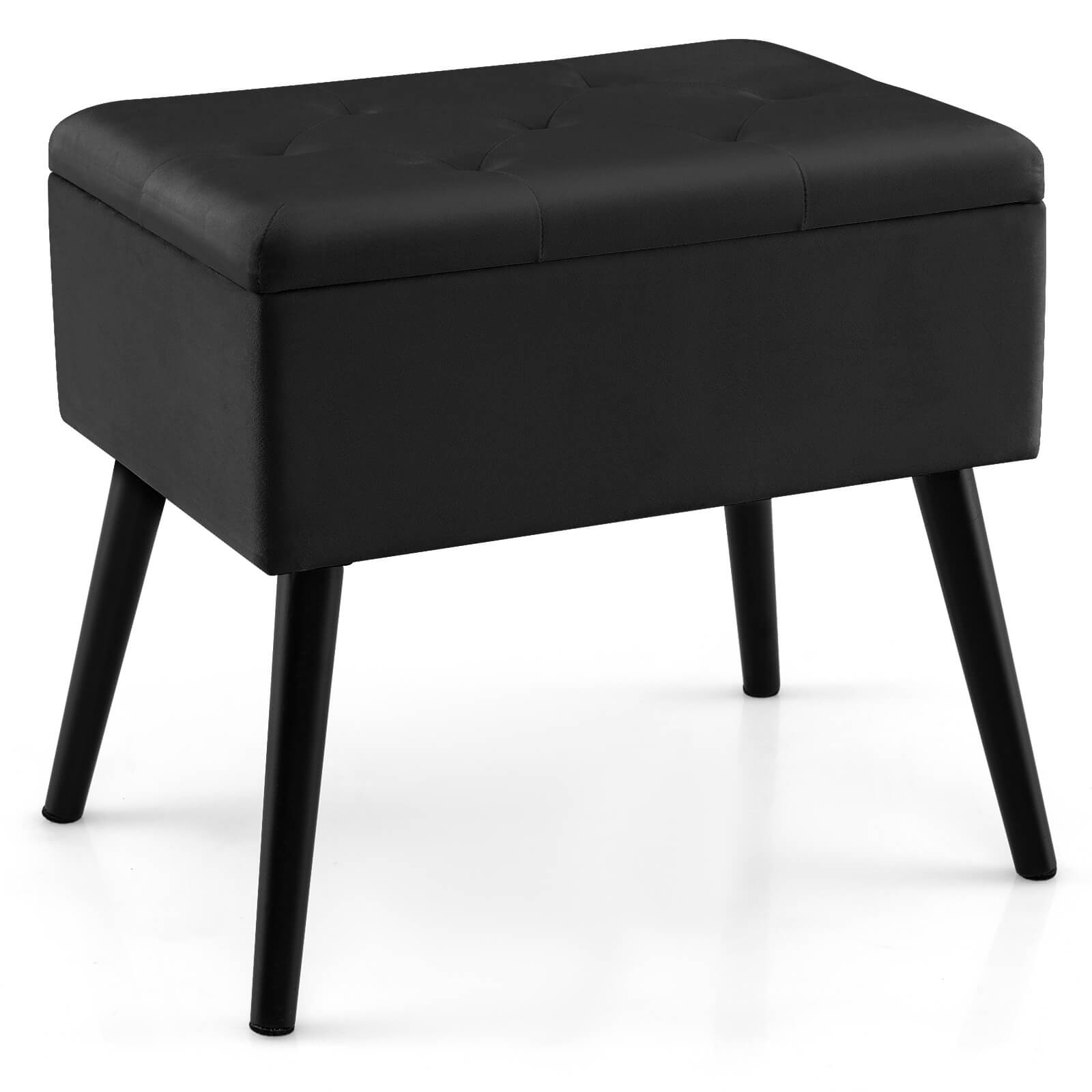 Costway Vanity Stool Footrest Tufted Flip Top Velvet Storage Ottoman w/Wood Legs