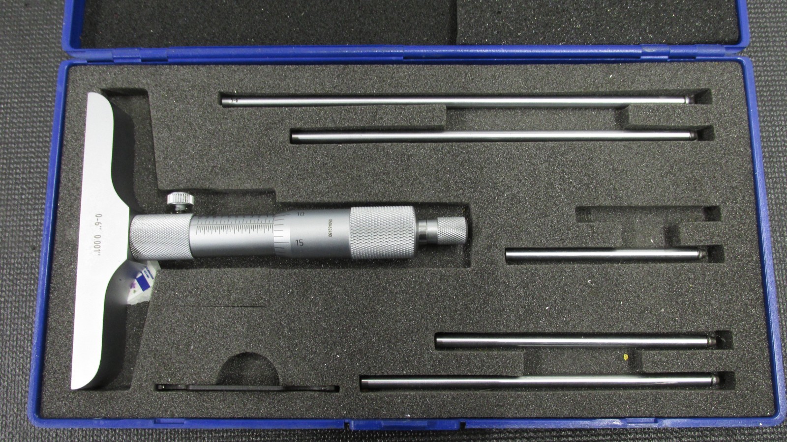 0-6" Depth Micrometers with 4" Base , With 6 Rods in Fitted Box