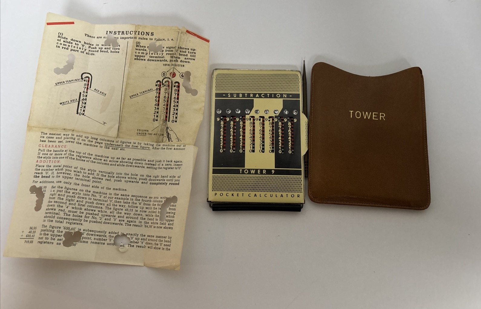 Tower 9 Pocket Calculator Double Sided Abacus Western Germany Vintage  w case