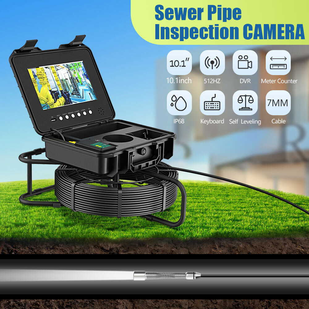 10.1" 70M Pipe Inspection Camera with 512HZ Locator Self-leveling Meter Counter