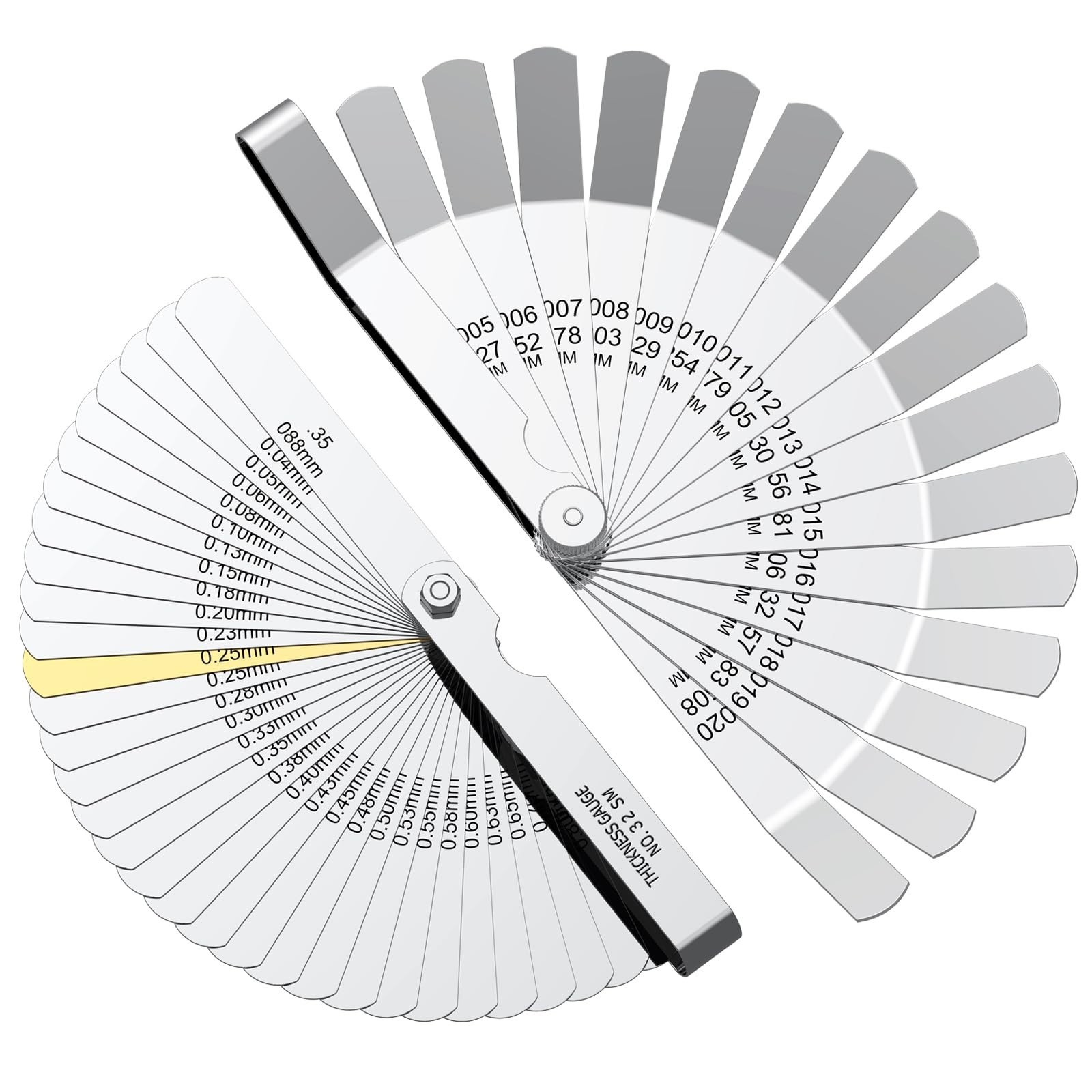 HDLNKAK 32 Blades Straight Feeler Gauge (0.0015-0.035") with 16 Pieces Angled...