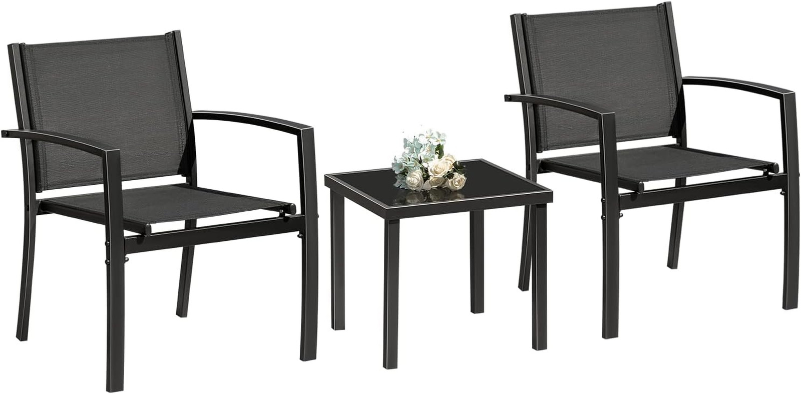 3 Pieces Patio Furniture Outdoor Bistro Set Textilene Fabric Chairs for Lawn, Ga