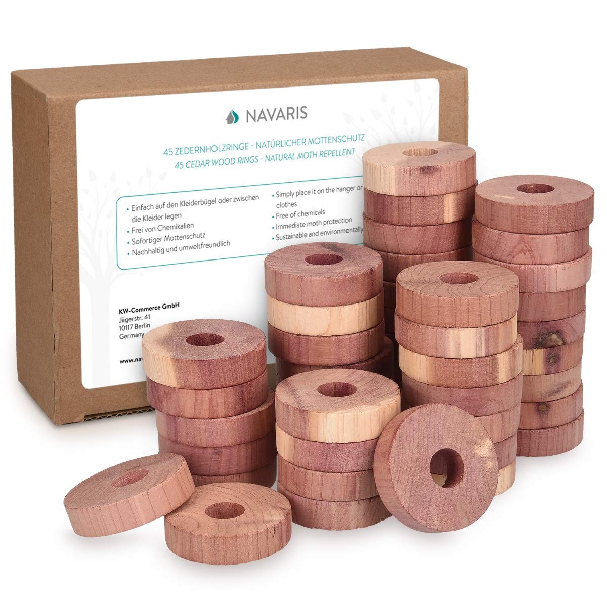 Cedar Wood Hangers - Set of 45 Natural Cedarwood Clothes Rings - Pack of Ward...