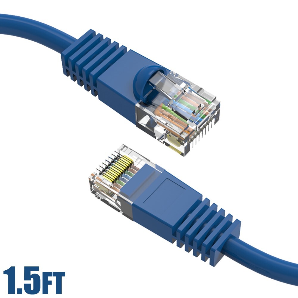 1.5FT Cat5E RJ45 Ethernet LAN Network UTP Snagless Patch Cable Pure Copper Blue