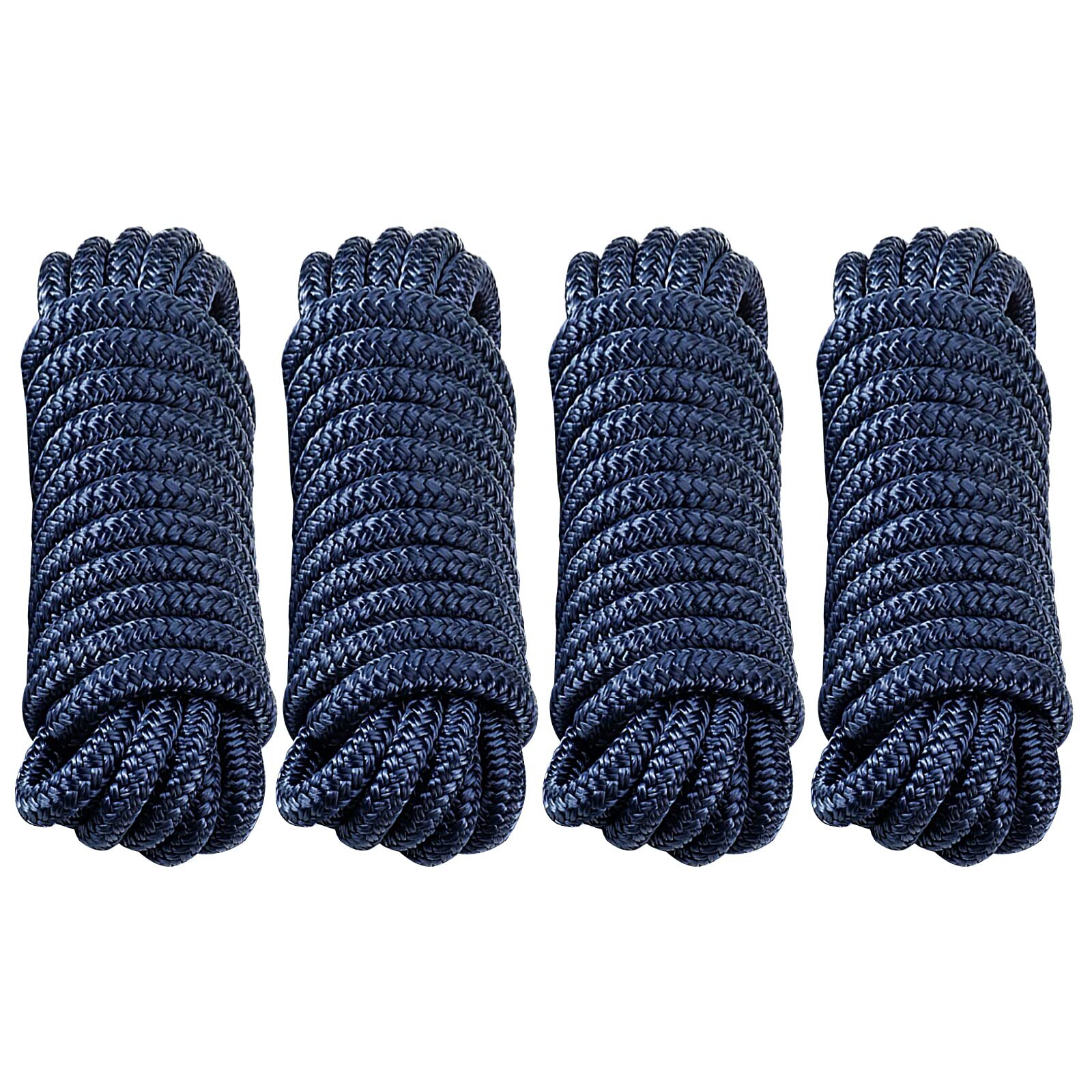 4 Pack 1/2 Inch 20 FT Double Braid Nylon Boat Dock Line Mooring Rope Cadet Blue