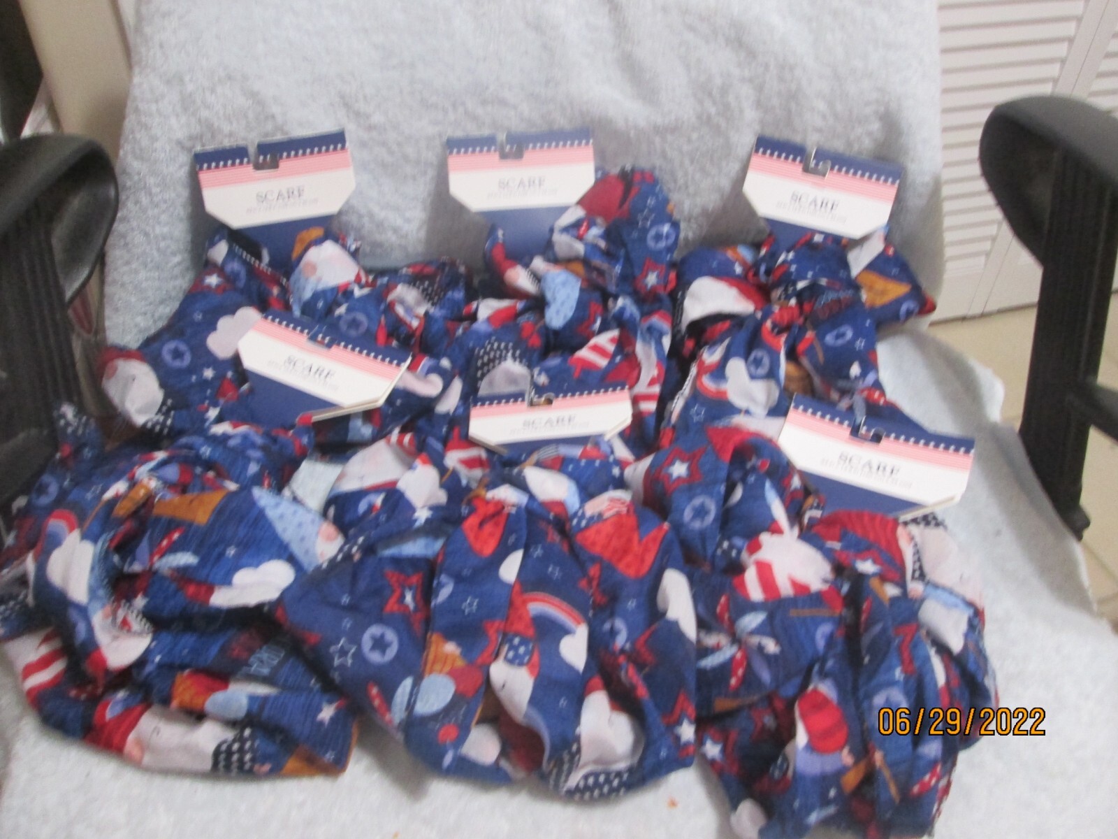 Set Of 6 Patriotic Gnome Scarfs Each 63" X 13.8" New