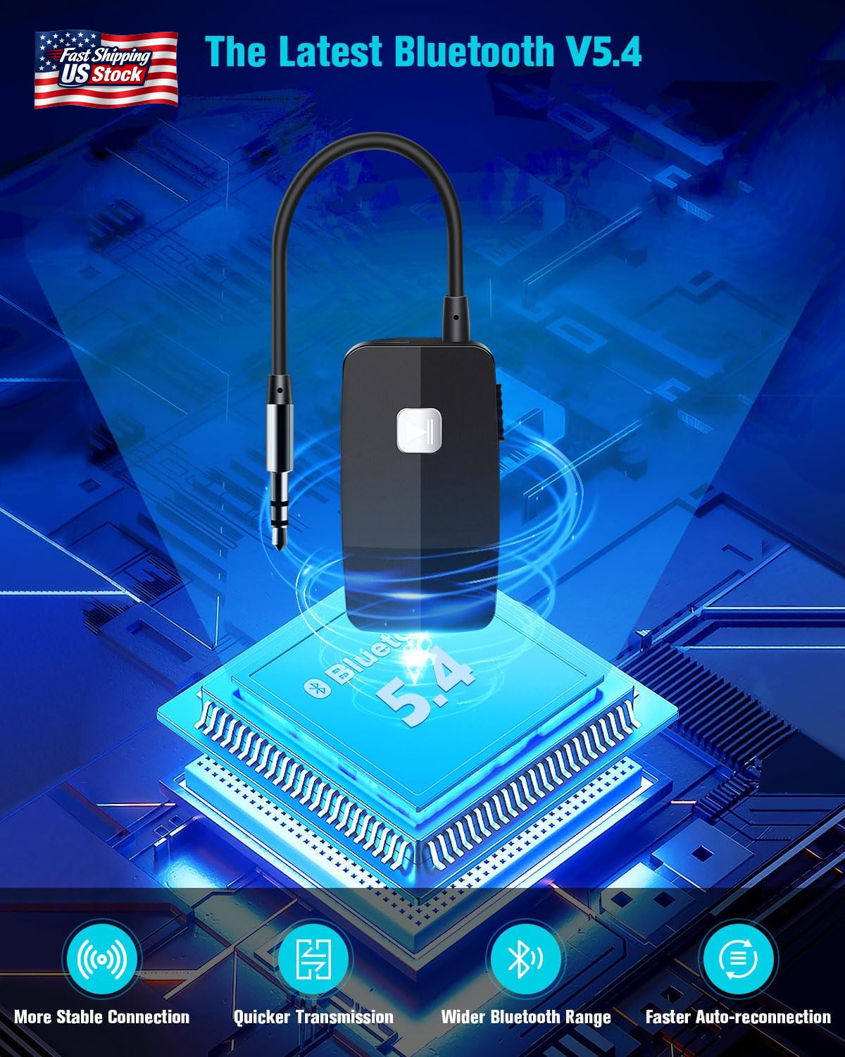 Golvery Upgraded Bluetooth 5.4 Receiver for Speaker, Wireless Audio Adapter for