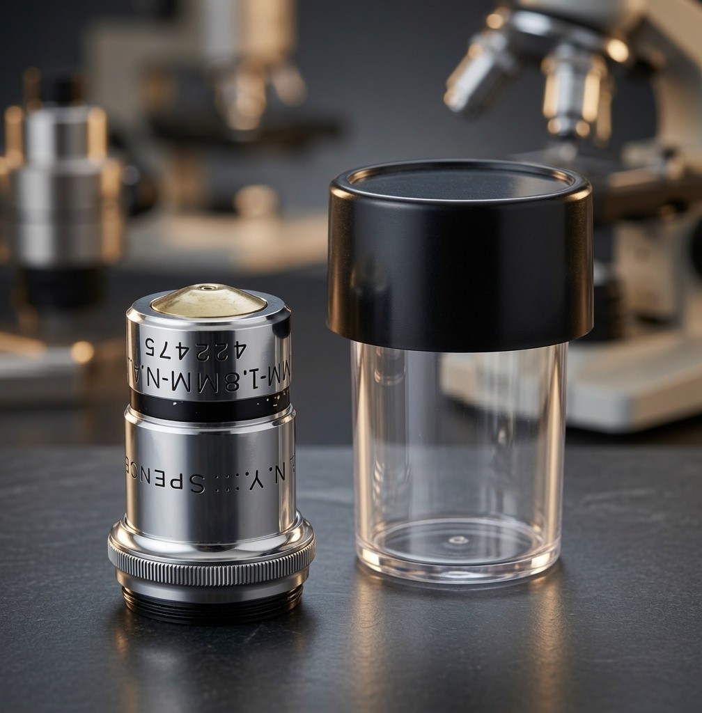 Spencer Lens Co Microscope Objective Lens 1.8MM 1.25 95X Buffalo NY with Case