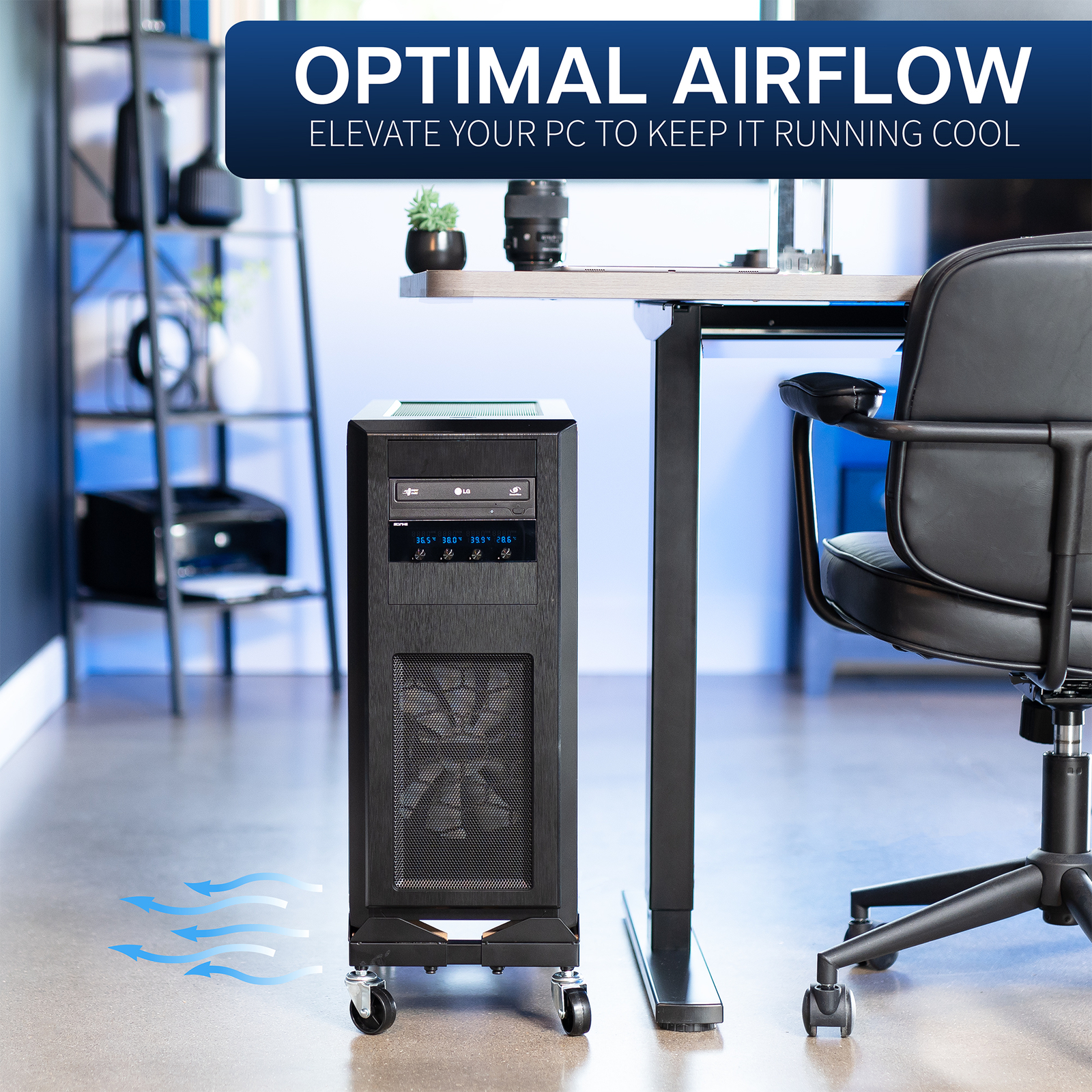 VIVO Black Premium Large PC Cart, CPU Rolling Stand, Adjustable Computer Trolley