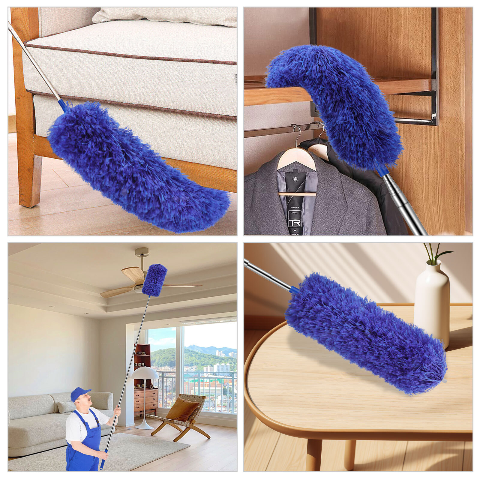 Microfiber & Cobweb Duster Cleaning Brush Ceiling Fan Cleaner Kit Extension Pole