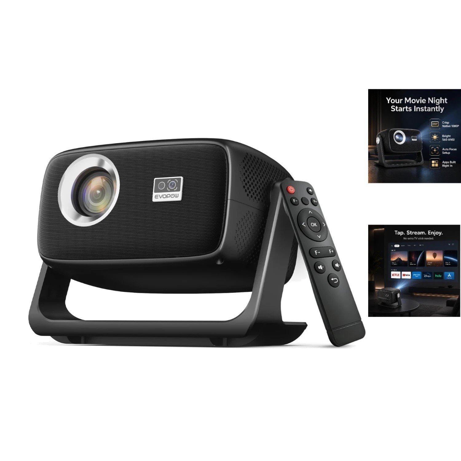 Native 1080P Bluetooth Projector with Auto Focus & 180° Rotation for Any Space