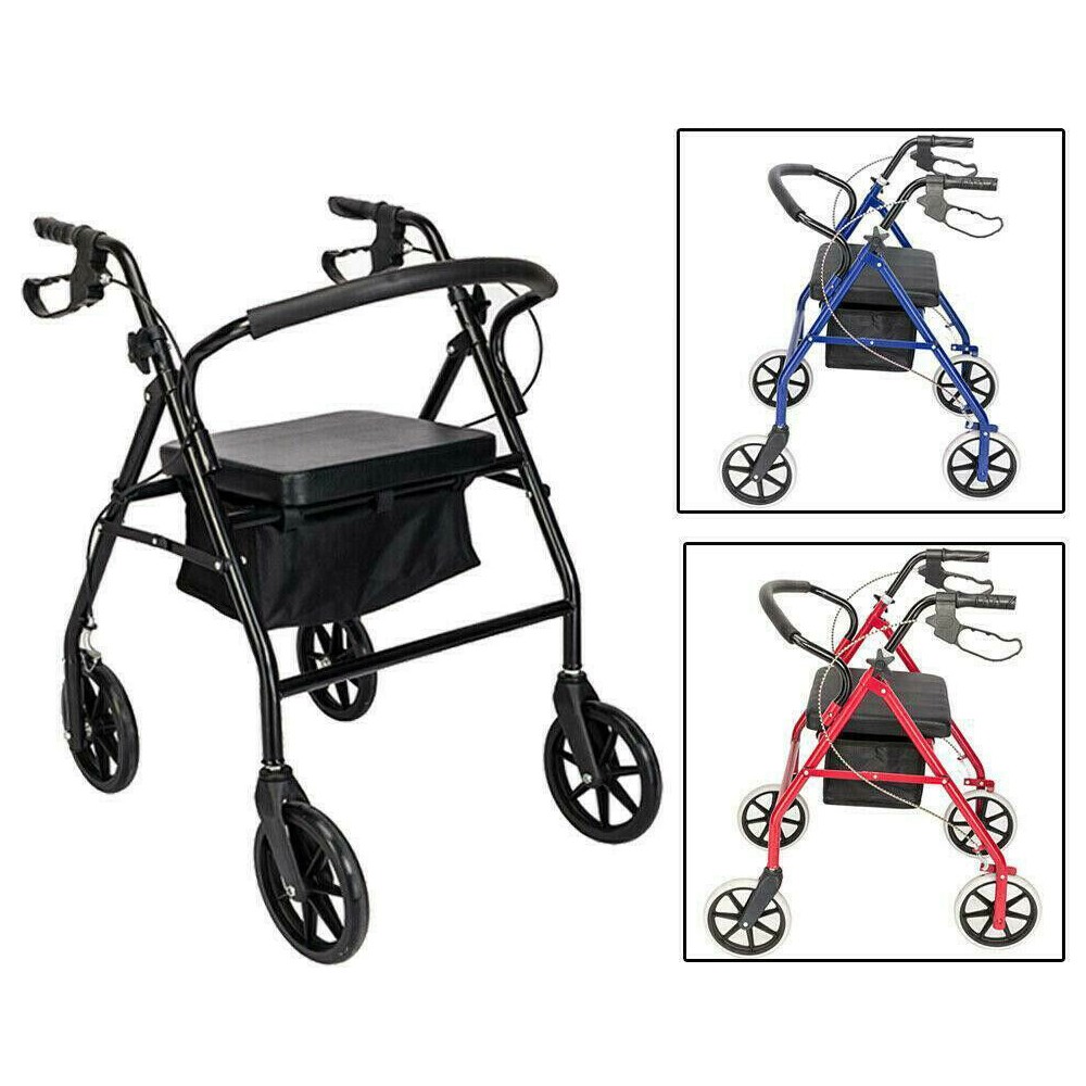 Medical 4 Wheel Walker Rollator with Padded Seat Fold Up Removable Back Support