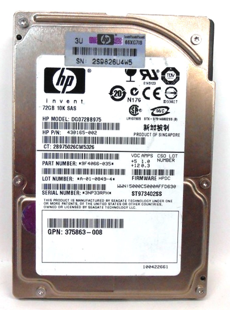 HEWLETT PACKARD HARD DRIVE DG072BB975 72GB 10K SAS 430165-002
