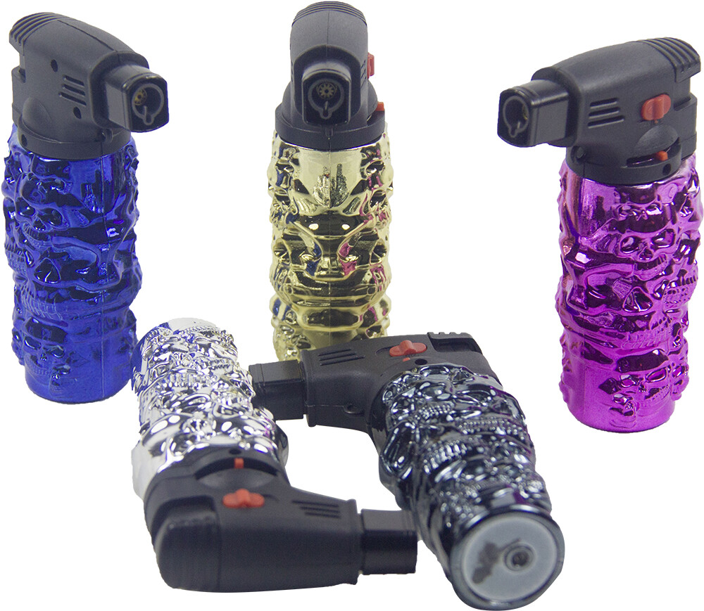 Jumbo 4.3" Jet Torch Gun Lighter Refillable Lockable Adjustable Engraved Skull S