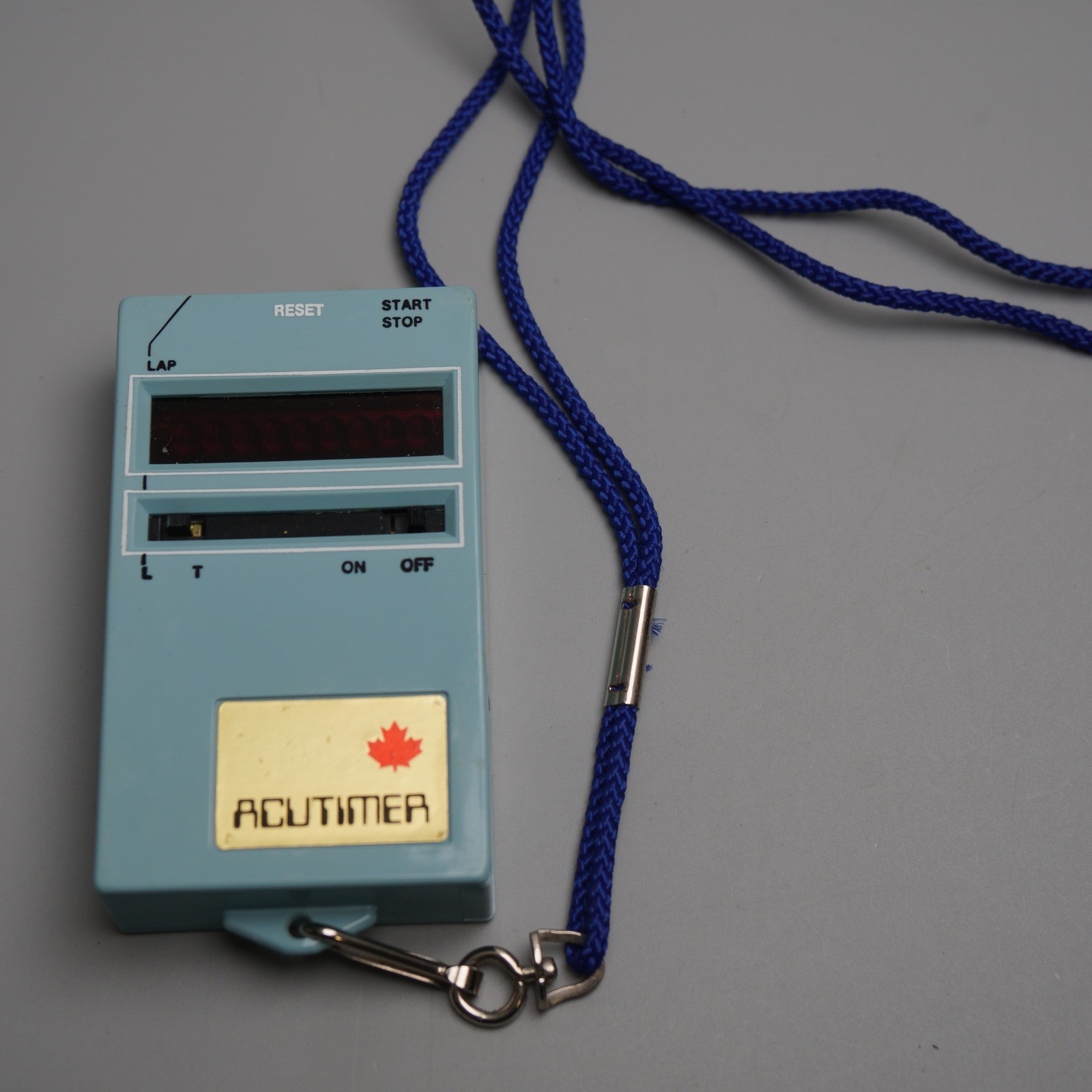 Vintage Acutimer Digital Stopwatch Timer Made in Canada Blue with Lanyard
