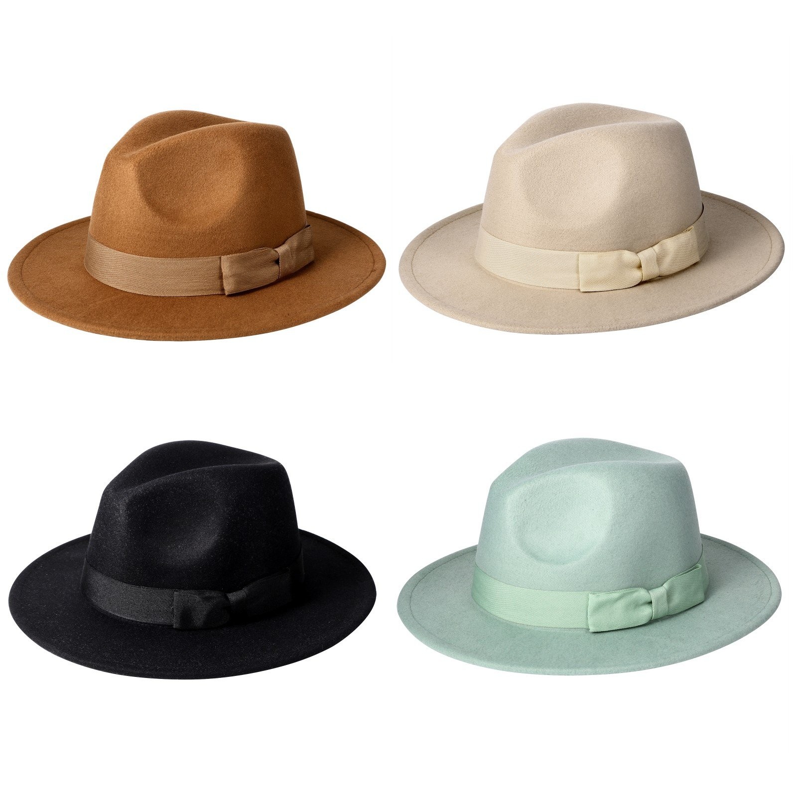 Classic Wide Brim Fedora Hat Wool Felt Panama Pork Pie Jazz Hat for Men Women