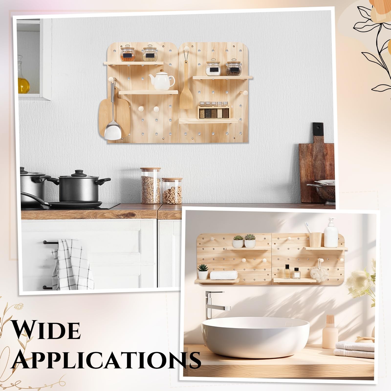 2 PCS Wood Pegboard Wall Organizer Combination Kit 18 Accessories Panel Display