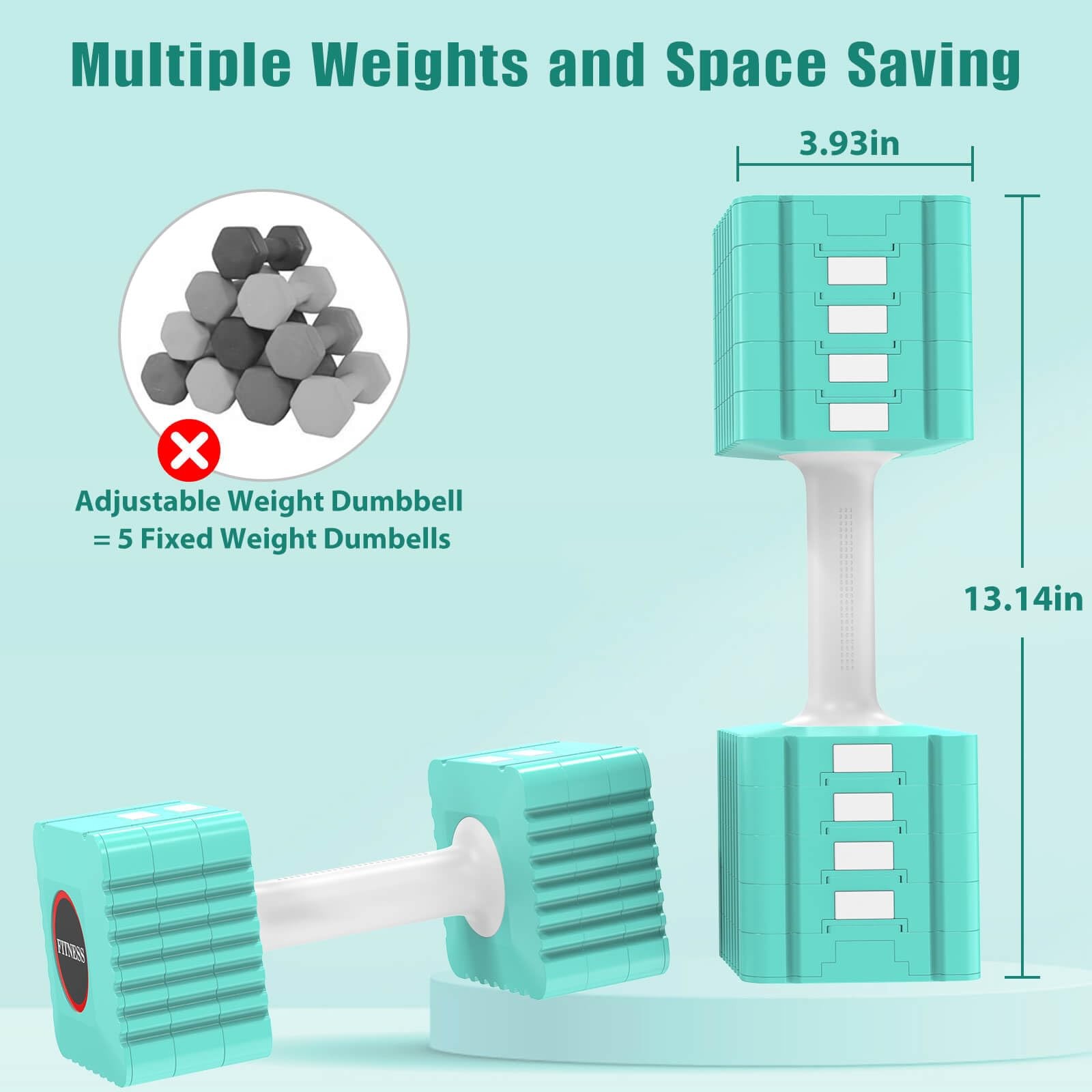 Adjustable Weight Dumbbells Set of 2, 3.4lb/5.7lb/8lb/10.3lb/12.6lb Each Hand...