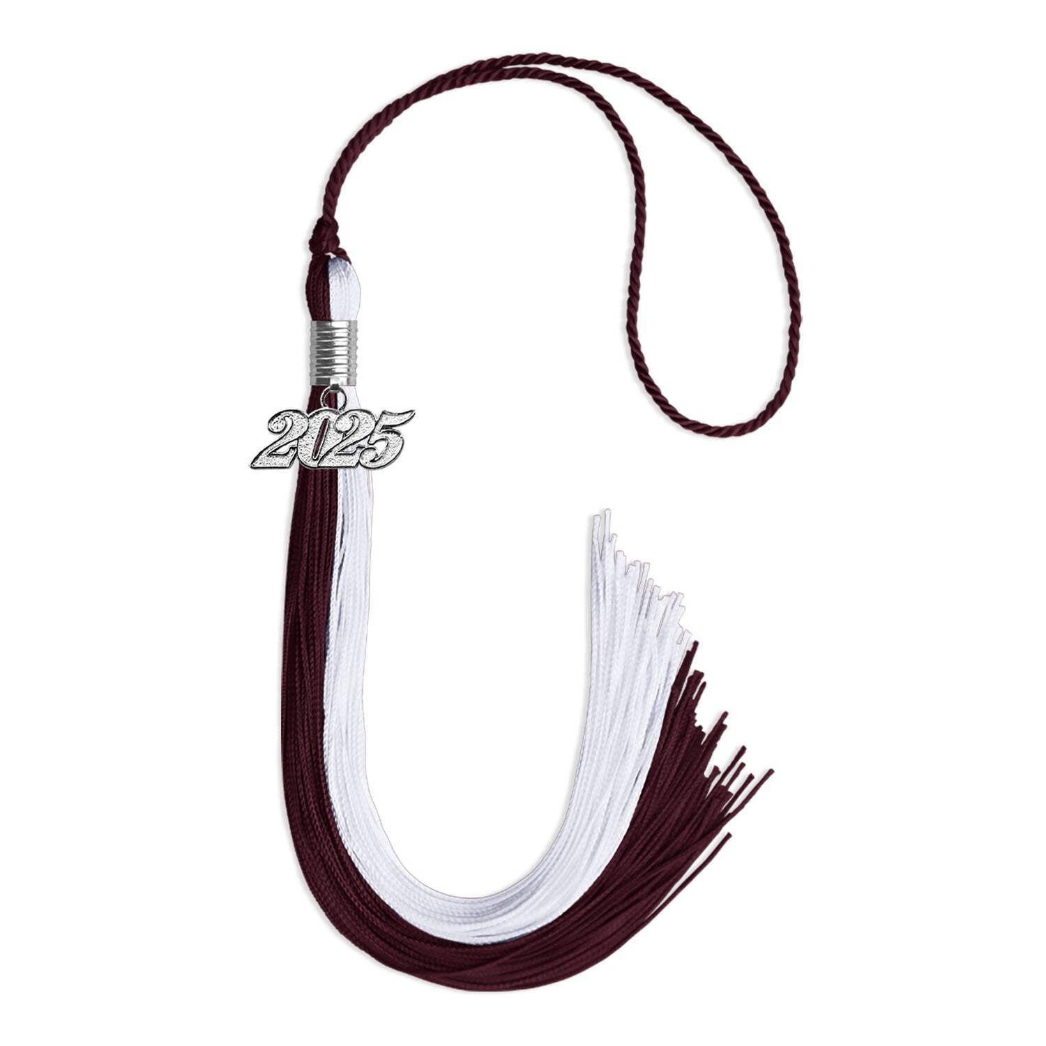 Endea Graduation Maroon/White Tassel with Silver Date Drop