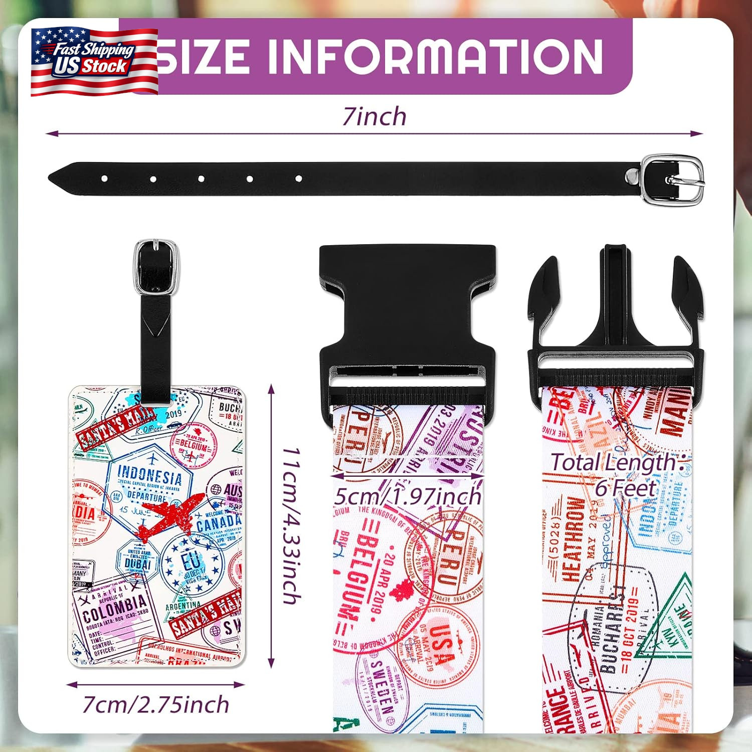 4 Pack Luggage Straps Set Adjustable Suitcase Belts with Quick Release Buckle Lu