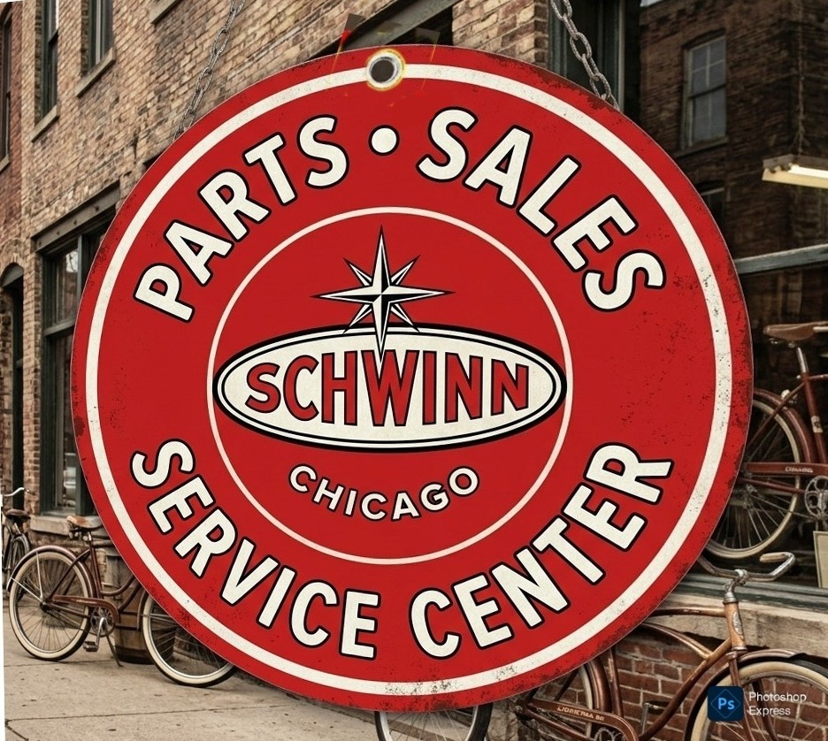 Schwinn Bicycles Parts & Sales Service Center Garage • Man Cave Metal Sign