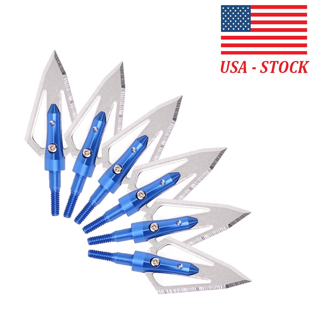 Hunting Broadheads 100 Grain Arrowheads Arrow Heads Tips Point Shooting 6/12PACK