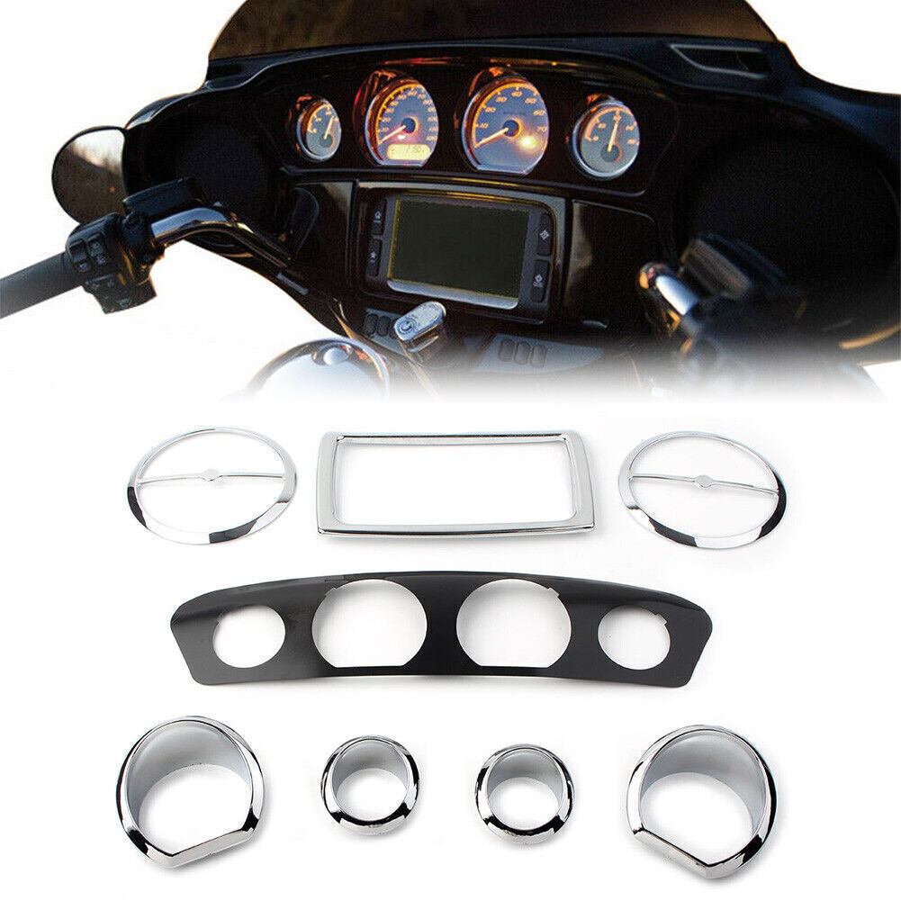 8x Chrome Gauge Bezel Trim Mount Plate Fit Harley Touring Electra Glide 2014-up