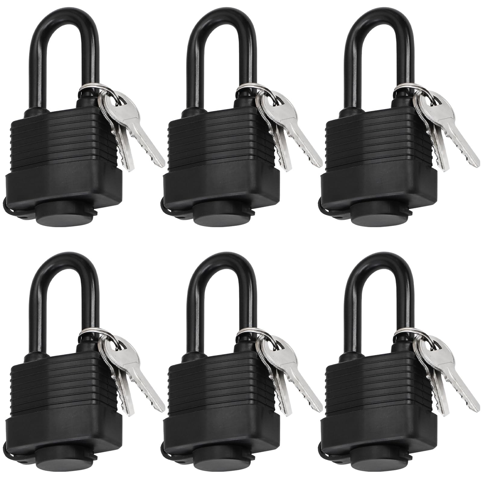 6 Pack Waterproof Keyed Alike Padlocks, Heavy Duty Long Padlock Set with Same...