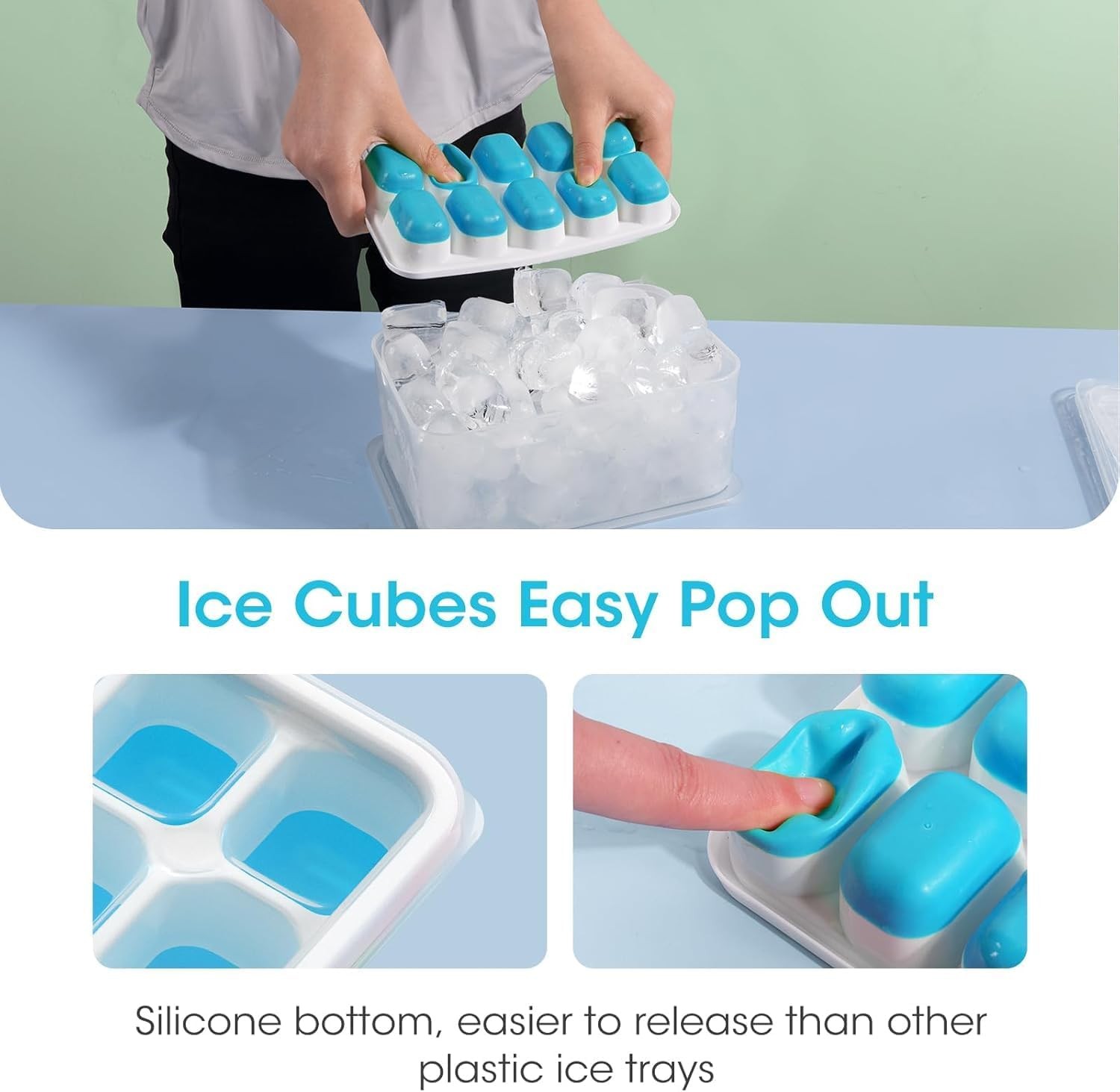 DOQAUS Ice Cube Tray with Lid and Bin - 4 Pack Silicone Ice Cube Trays for Freez