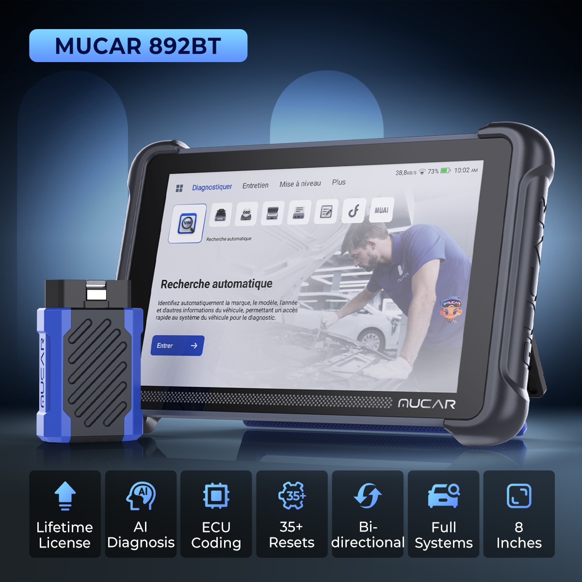 MUCAR 892BT Car CANFD AI All System Scanner KEY Coding Bidirectional Tool